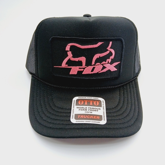 Fox Black and Pink Mesh Snapback Foam Trucker Hat - Picture 1 of 4